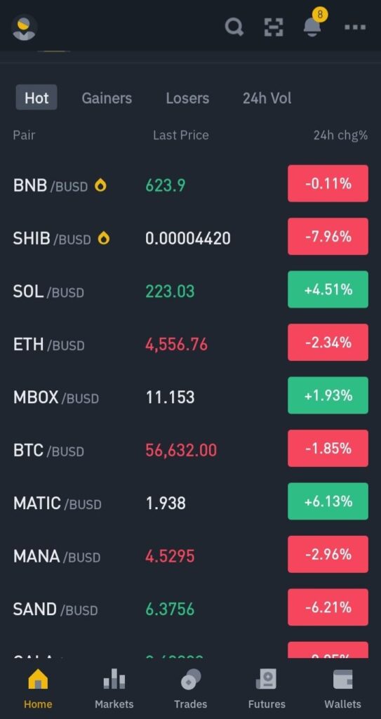 interface Binance pro