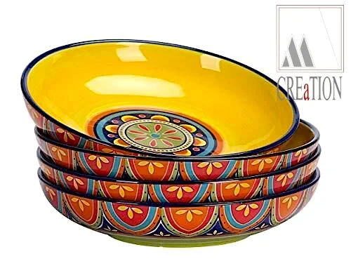 The intricate designs are inspired by the vibrant culture of Tunisia, and the luxurious deep profile of the plates make them the perfect choice for special occasions and everyday dining. Enjoy your meals in style with these beautiful and functional works of art. Get your Berber Blooms Tunisian Hand-Painted Plates today and elevate your dining experience to the next level