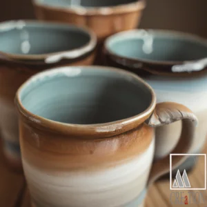 Handcrafted Blue and Beige/Brown Ceramic Sandblasted Mug