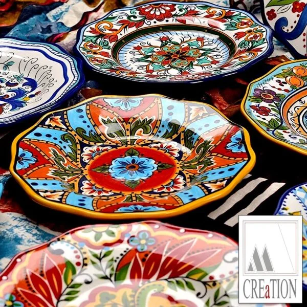 Vibrant Visions: Hand-painted Ceramic Plates and Bowls from Tunisia