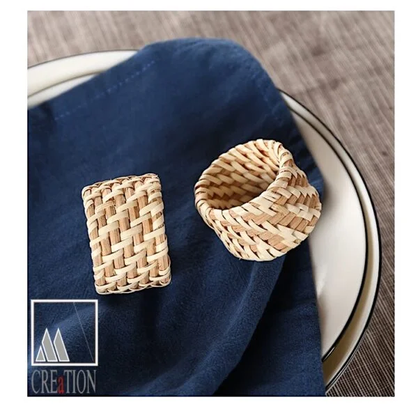 Deep Blue in Haouaria Napkin with Rattan Holder