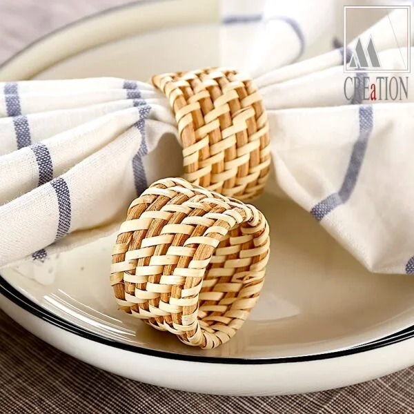 Deep Blue in Haouaria Napkin with Rattan Holder