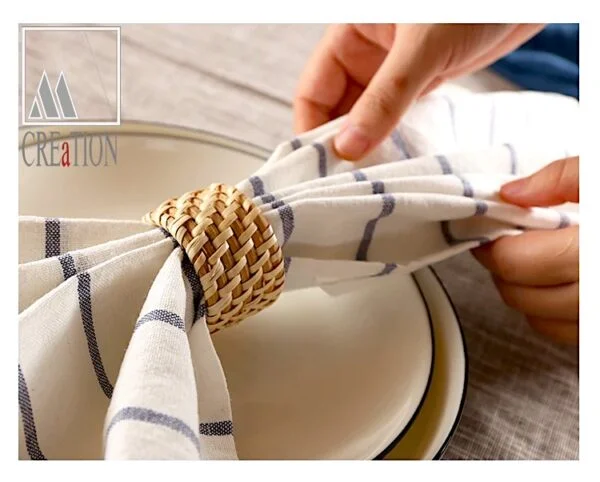 Deep Blue in Haouaria Napkin with Rattan Holder