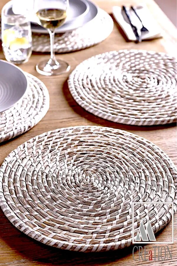 Silver luster artisanal woven placemat